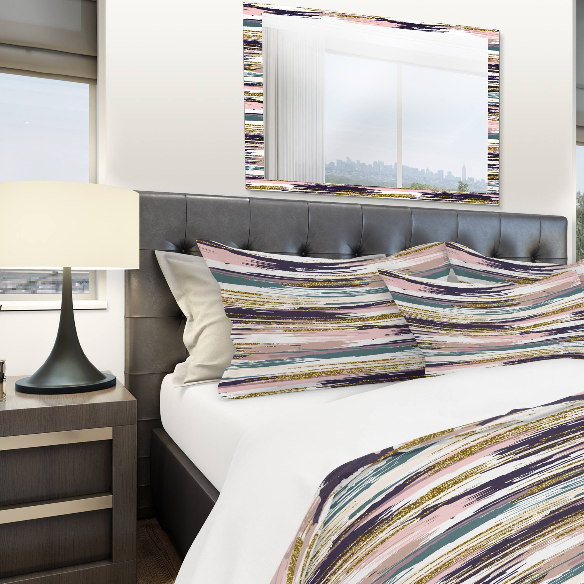 Designart 'Gold Glitter Textured Brush Strokes & Stripes' Modern & Contemporary Bedding Set